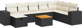 vidaXL 9 részes fekete polyrattan kerti ülőgarnitúra párnákkal