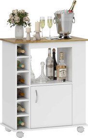 HOMCOM Konyhai Szekrény Kerekekkel, Büfé Étkezőszekrény Ajtóval és Tároló rekeszekkel, Mikrosütő Állvány Modern Stílus 75x39.5x88 cm Fehér | Aosom