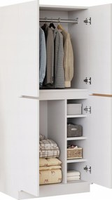 Szekrény 70 x 40 x 170 cm kétszárnyú ajtó, kis tárolórekeszekkel fehér