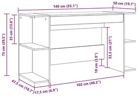 Asztal polcokkal Egyéb Musta tammi 140 x 50 x 75 cm Faanyag