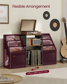 Lemezjátszó állvány, 3 szintes, vinyl lemezek tárolására, rusztikus barna