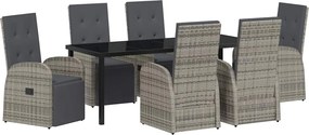 vidaXL Kert étkező szett párnával 7 pcs Szürke polirattan