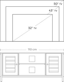 TV-szekrény lamellás ajtókkal, állítható polccal és tárolórekeszekkel, 110 x 40 x 50 cm, rusztikus barna/fekete