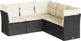 vidaXL 5 részes fekete polyrattan kerti kanapészett párnákkal