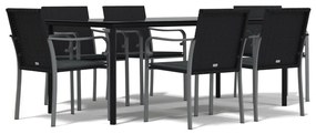vidaXL 7 részes polyrattan és acél kerti étkezőgarnitúra párnával