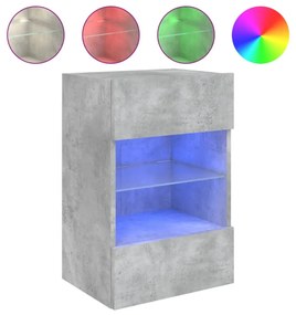 2 db betonszürke fali szekrények LED világítással TV-hez 40x30x60,5 cm