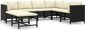 vidaXL 8 részes fekete polyrattan kerti bútorszett párnákkal