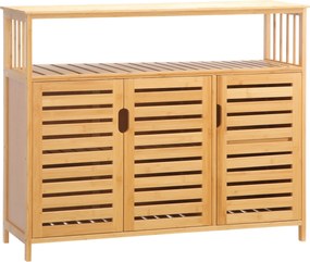 HOMCOM 3 Rácsos Ajtós Bambusz Tálalószekrény Polcokkal Nappaliba, Étkezőbe vagy Előszobába - Természetes 100x35x82 cm | Aosom