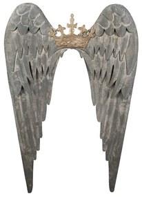 Antikolt szürke angyalszárny koronás fali dekoráció 46x4x65 cm