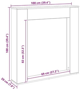 kézműves tölgy színű szerelt fa kandallóburkolat 100x20x100 cm