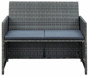 szürke kétszemélyes polyrattan kerti kanapé párnákkal