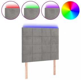 világosszürke bársony LED-es fejtámla 100x5x118/128 cm