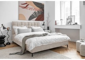 Bézs kárpitozott franciaágy ágyráccsal 180x200 cm Eve – Miuform