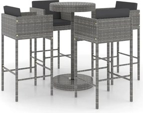 vidaXL 5 részes szürke polyrattan kerti bárszett párnákkal