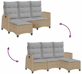L-alakú bézs polyrattan fekvő kerti kanapé párnákkal