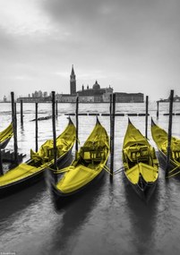 Poszter 21x29,7cm Gondolák kikötve a csatorna mentén, Assaf Frank