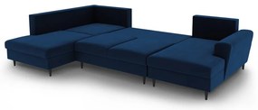 Kék bársony kinyitható tárolóhelyes sarokkanapé (bal oldali-U alakú) Kyoto – Cosmopolitan Design