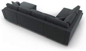 Sötétszürke bársony kinyitható tárolóhelyes sarokkanapé (bal oldali-U alakú) Kyoto – Cosmopolitan Design