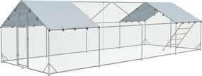PawHut Elemekkel készült Tyúkól, 3 x 8 x 1,95 m Tyúk ketrec UV-ellenálló fedéllel, Etetőajtóval, Függeszthető Etetővel, Ülőfával, Tyúk Zárkával 24-30
