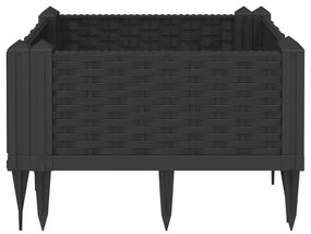fekete polipropilén kerti virágláda cövekekkel 42,5x42,5x28,5cm
