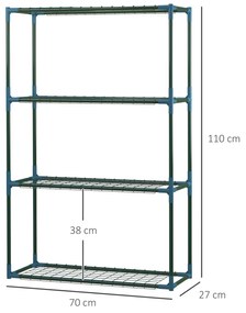 2 db-os polc szett virágoknak, 4 szintes növényállvány, acél, zöld, 70 x 27 x 110 cm