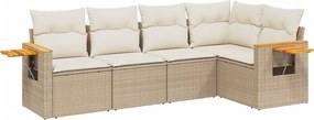 vidaXL 5 részes bézs polyrattan kerti ülőgarnitúra párnákkal