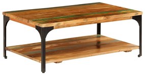 Tömör újrahasznosított fa dohányzóasztal polccal 100x60x35 cm