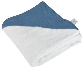 Kék muszlin kapucnis gyerek törölköző 75x75 cm – Bébé Douceur