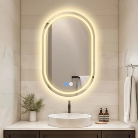 Erga Lyra, ovális LED-es tükör 60x90cm, 3 színű fény, első és hátsó világítás, páramentes fűtőbetét, ERG-V01-Lyra-6090-CL