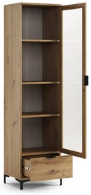 Mazzoni LANA W-50 vitrines szekrény Artisan Tölgy - 1 AJTÓS FIÓKOS VITRINES SZEKRÉNY