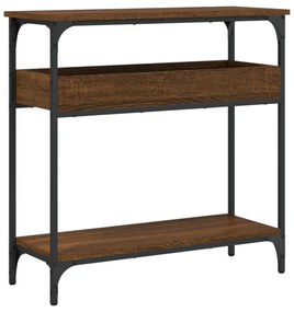 barna tölgyszínű szerelt fa tálalóasztal polccal 75x29x75 cm