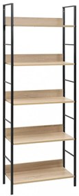 5 szintes tölgyszínű szerelt fa könyvespolc 60x27,6x158,5 cm