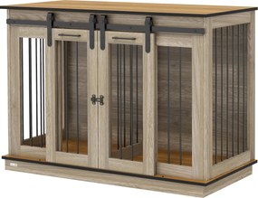 PawHut Kutyafekhely Bútor Két Szobás Opcióval, 2 Ajtós Modern Fém Kutyafekhely Belső Térre, Nagy Kutyák Részére Maximum 30 kg-ig, 120 x 60 x 88,5 cm T