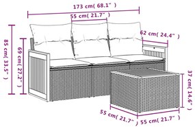 4 részes fekete polyrattan kerti ülőgarnitúra párnákkal