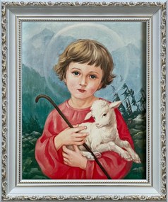 Vászonkép 31x26 Jézus Krisztus Isten Báránya Fehér Díszített Keret