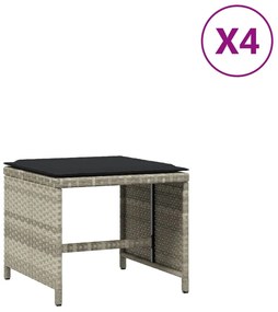 4db világosszürke polyrattan kerti szék párnával 41 x 41 x 36cm