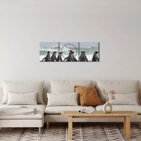 Pingvinek képe az óceán mellett (órával) (90x30 cm)