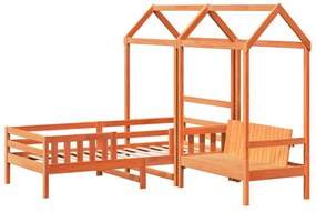viaszbarna tömör fenyőfa ágy és pad szett tetővel 100 x 200 cm