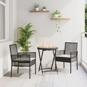 3 részes kert bistró szett párnákkal fekete poly rattan