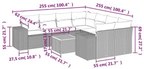 9 részes szürke polyrattan kerti ülőgarnitúra párnákkal