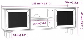 fekete fenyőfa és természetes rattan TV-szekrény 105x30x40 cm