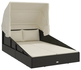 fekete polyrattan napágy összecsukható tetővel 200x114x128 cm
