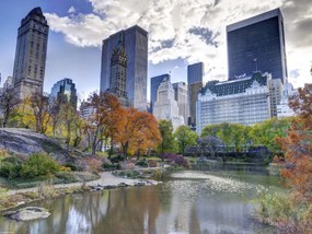 Poszter 40x30cm Tó a Central Parkban Manhattan panorámával, Assaf Frank