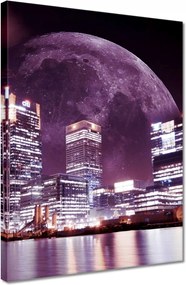 Vászonkép 30x40 Lila város éjszaka Hold