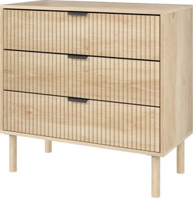 HOMCOM 3-Fiókos Komód Skandináv Stílusú Hálószoba Komód Billenésgátló Rendszerrel, Barázdált Panel Előlappal és Fém Fogantyúkkal, 80x40x77,5 cm, Tölgy