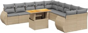 vidaXL 11 részes bézs polyrattan kerti ülőgarnitúra párnákkal