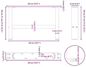 2 db fekete acél dohányzóasztal láb 50 x (30-31) cm