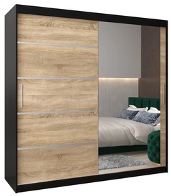 Ruhásszekrény 250 cm tükörrel Verika 2 250 (fekete + szonoma tölgy). 1064240