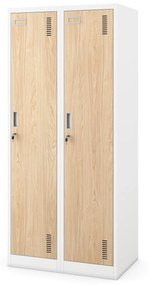 Pléh öltözőszekrény talpazaton, négymodulos, polcokkal, KACPER II, 800 x 1800 x 500 mm, Eco Design: fehér/ sonoma tölgy