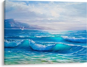 Kép - Olajfestmény a tengerről sirályokkal (70x50 cm)